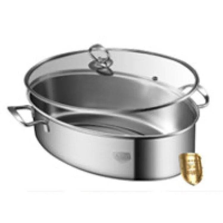 Household Oval Fish Steamer Stainless Steel Soup Steamer Pan Multifunctional Kitchen Steaming Fish Pot with Transparent Cover