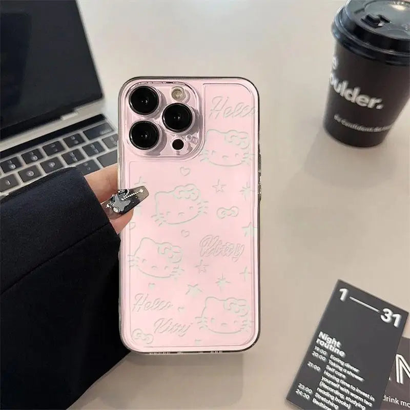 Cute Sanrio Biye's Hello Kitty Phone Case for IPhone 16 15 14 13 12 11 Pro Max 16E 7 8 14 Plus 13 Mini SE 2022 Cartoon Cover Y2K