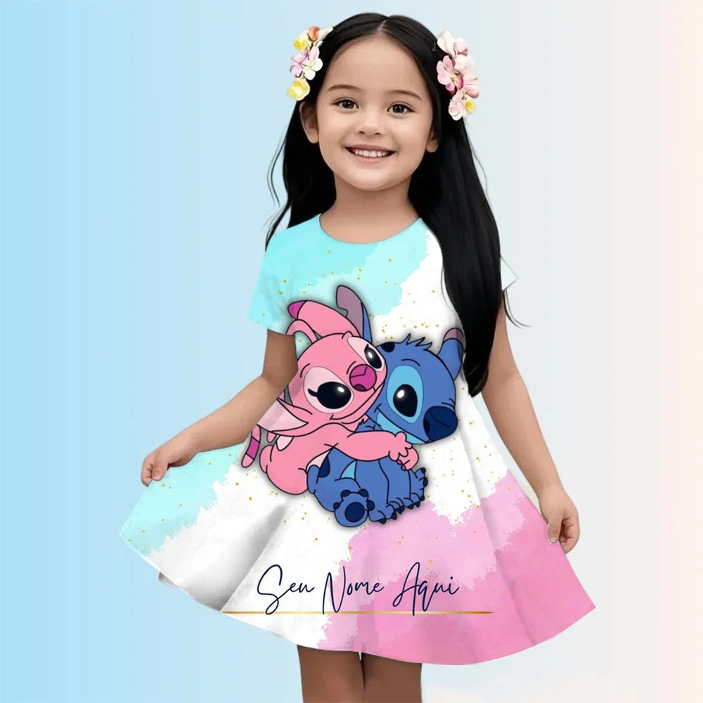 2025 Girls Stitch Dresses Princess Children's Clothing Cartoon Stitch Print Summer Fashion Baby Stitch Dress 3-14Y