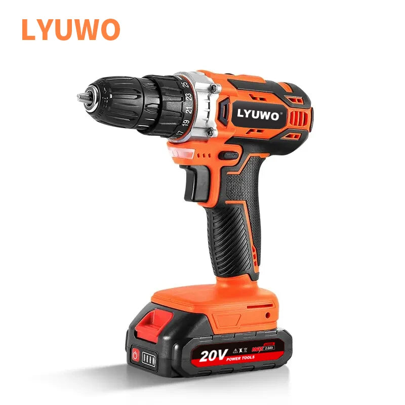 20V Cordless Drill 40N.m 25 Plus 1 LYUWO Electric Screwdriver Keyless Chuck Two Gear Speed ​​Wireless Power Driver Battery Tools