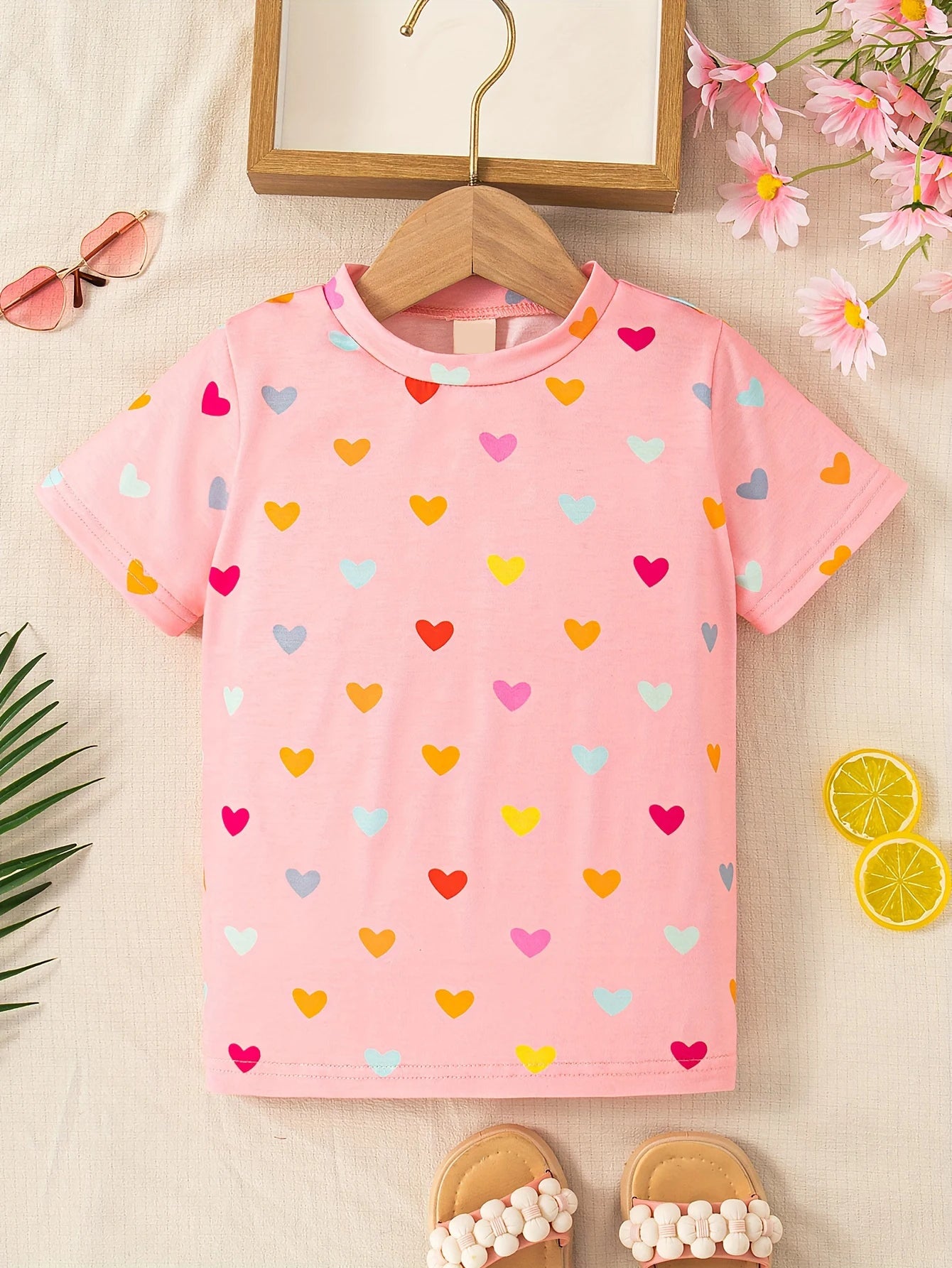 2024 Children's Clothing Girl T-Shirt Short Sleeve Child T-Shirt Vibrant Heart Graphic Casual Kids Summer Clothes Girl Top Tees