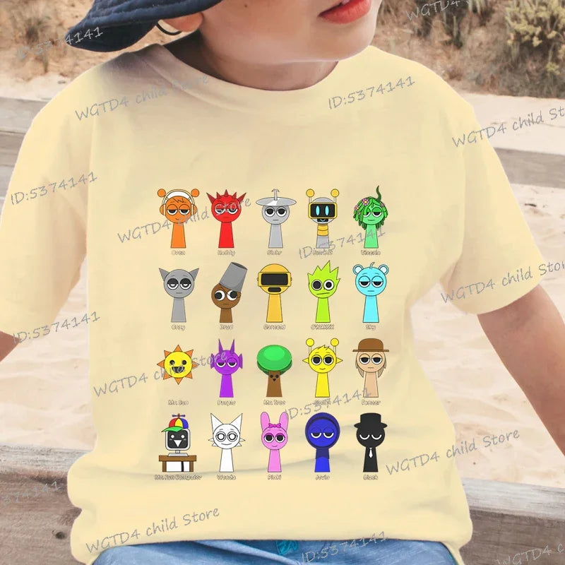 New Sprunki Kids T-shirt Cartoon Game Figure Printed Tops Tees Boys Girls Casual Short Sleeve Tshirt Summer Children's Clothing