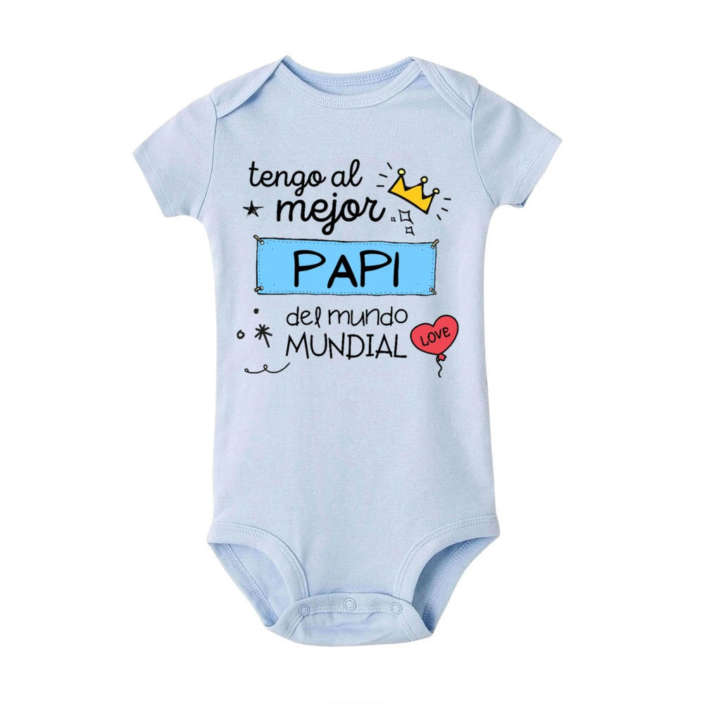 I Have The Best Mom &amp; Dad in The World Spanish Printed Baby Jumpsuit Infant Short Sleeve Romper Funny Newborn Unisex Bodysuit