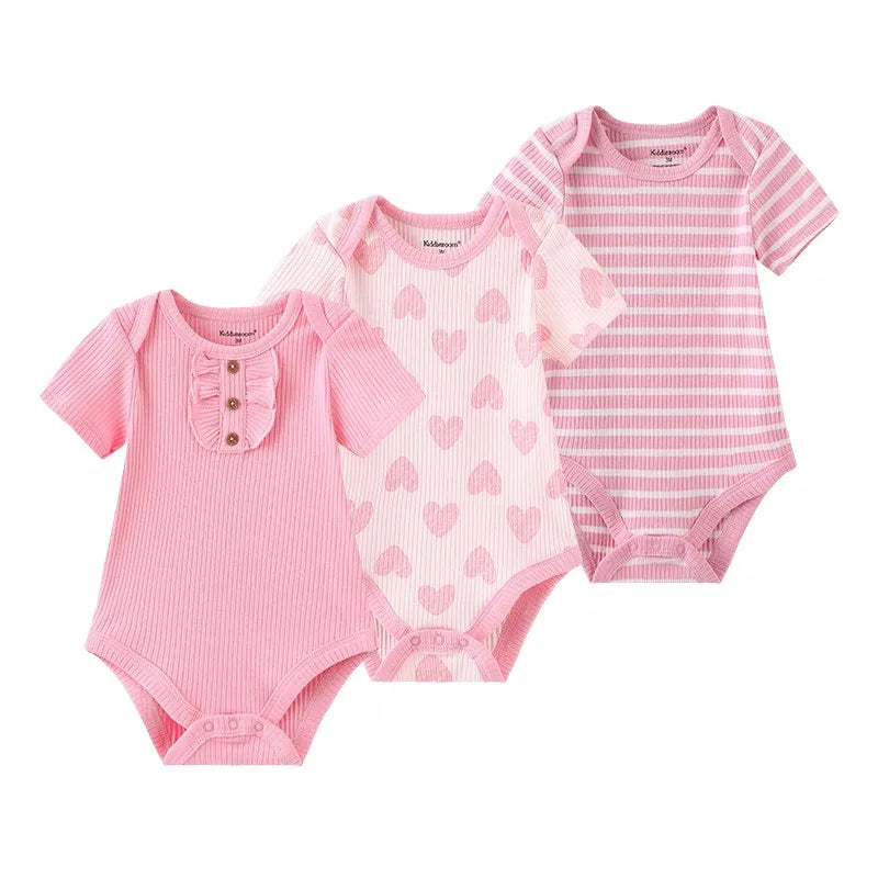 Kiddiezoom 3 PCS Fashion Summer Short Sleeve Cartoon Baby Bodysuit Cotton Newborn Boy Girl Clothes