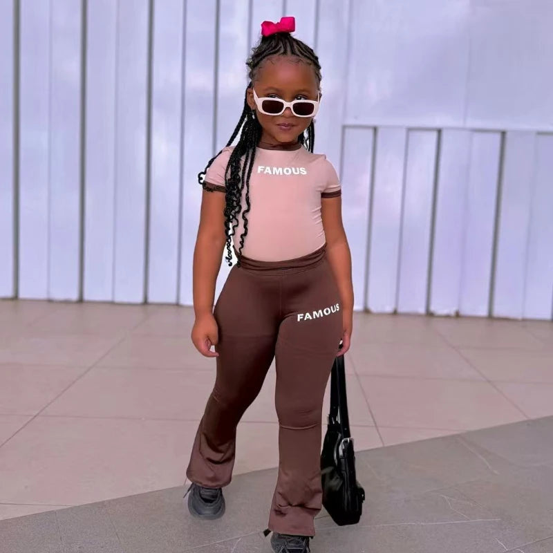 1-8Years Kids Girls Clothes 2pcs/set Short Sleeve T-shirt+Flared Pants Designer Toddler Girl Summer Clothing Suits Baby Outfits