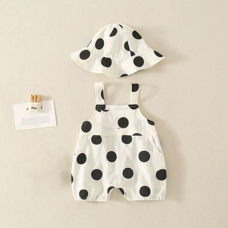 MILANCEL Summer Baby Rompers Toddler Dot Overalls Infant Girls Clothes With Hat Boys Jumpsuit