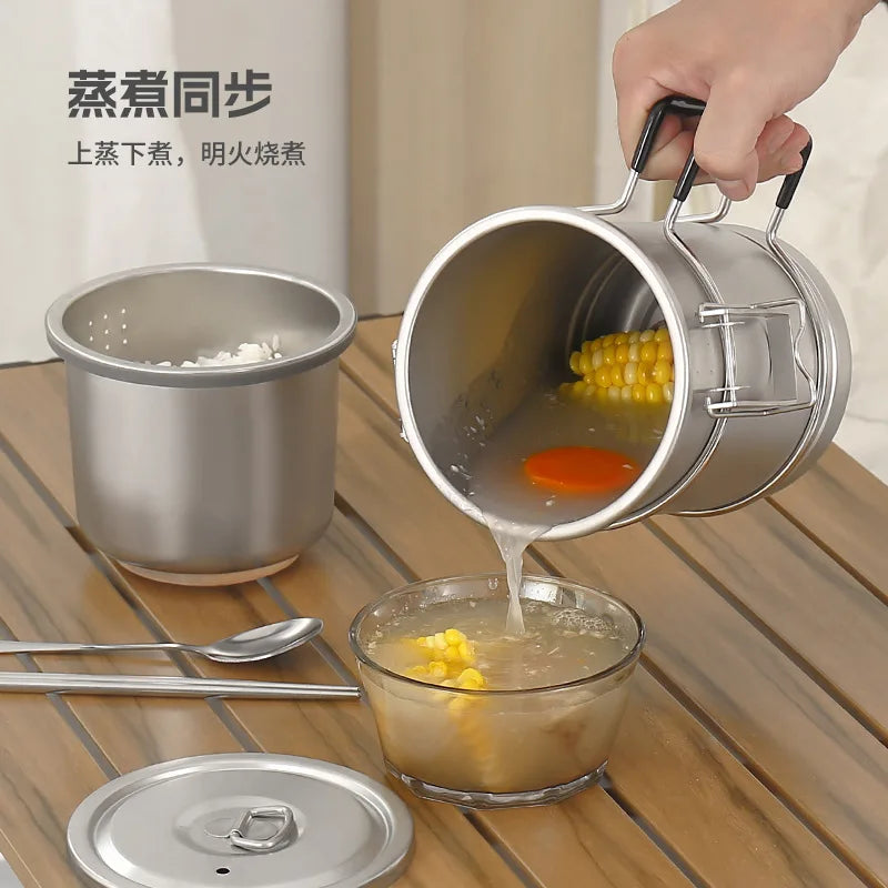 Outdoor Pure Titanium Cooking Stew Pot Camping and Picnic Supplies Rice Stew Soup Set Pot Utensils Rice Cooker