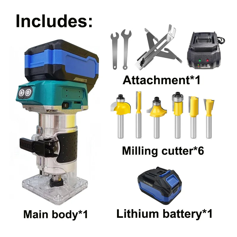Brushless 5 Speed ​​Wood Router Tool Cordless Milling Engraving Slotting Machine Woodworking Trimming Machine for Makita Battery
