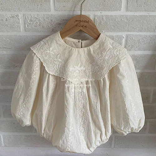 2024 New Spring 0-24M Children Clothes Korean Style Climbing Suit Long Sleeved Cotton Lace Splicing Toddler Baby Girl Romper