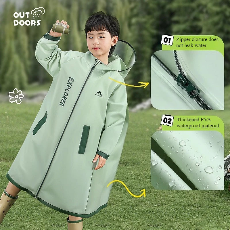 Children's Full Body Raincoat, Boys' and Girls' Primary School Students, Zipper Closure, PEVA, Anti-Heavy Rain, Schoolbag Space Raincoat