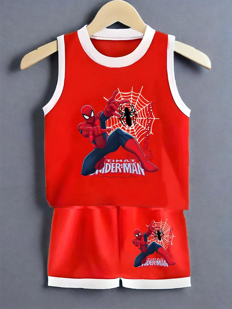Anime Spiderman Boys Basketball Vest Sets Quick Drying Breathable Children Sport Clothes Suit Kids Casual Vest Shorts 2pcs Set