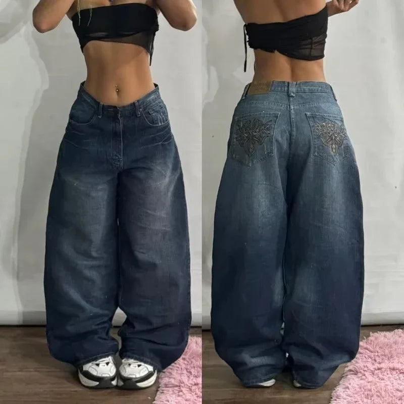 Y2K Fashion Trend Washing Heavy Industry Multi-pocket Baggy Jeans Men Gothic New Hip Hop Oversized Wide-leg Pants Mopping Jeans