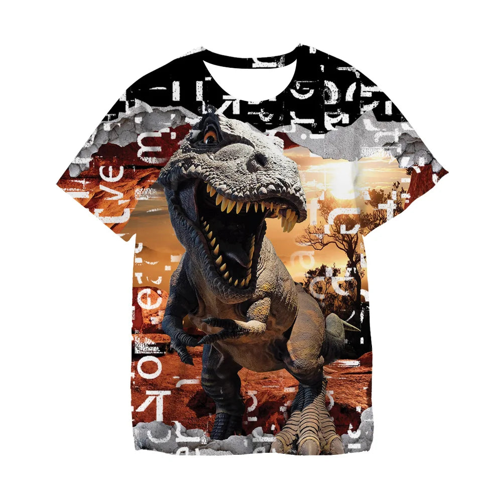 Miniso 2024 Jurassic World Dinosaur T-Shirt Boys Girls Clothes Top Tees Baby Boys T Shirt Children Clothing Men And Women Shirt