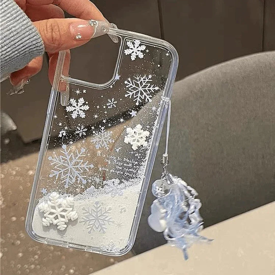 3D Snowman Snowflake Bracelet Quicksand ins Fashion Case for IPhone 16 11 12 13 14 15 Pro Max Plus with Wrist Strap Cover