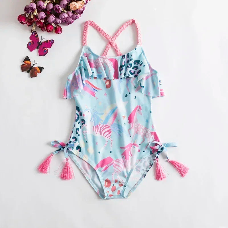 2024 New One-Piece Swimsuit Baby Girl Backless Flower Bikini Beach Holiday Swimming Bathing Suit Children Kids 1-5 Year Swimwear