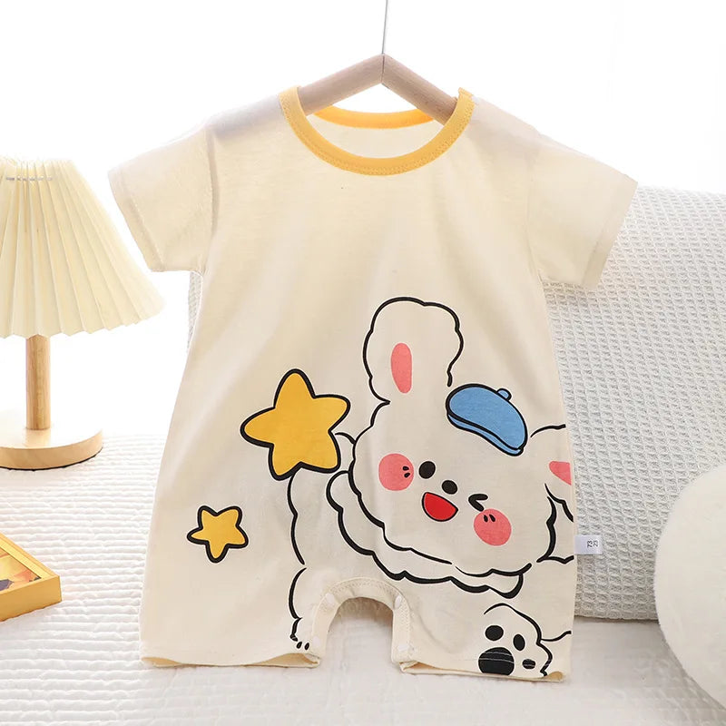 Infant Toddler Crawling Clothes Cotton Summer Boys Girls Thin Baby Short Sleeved Romper Suit Children's Onesie