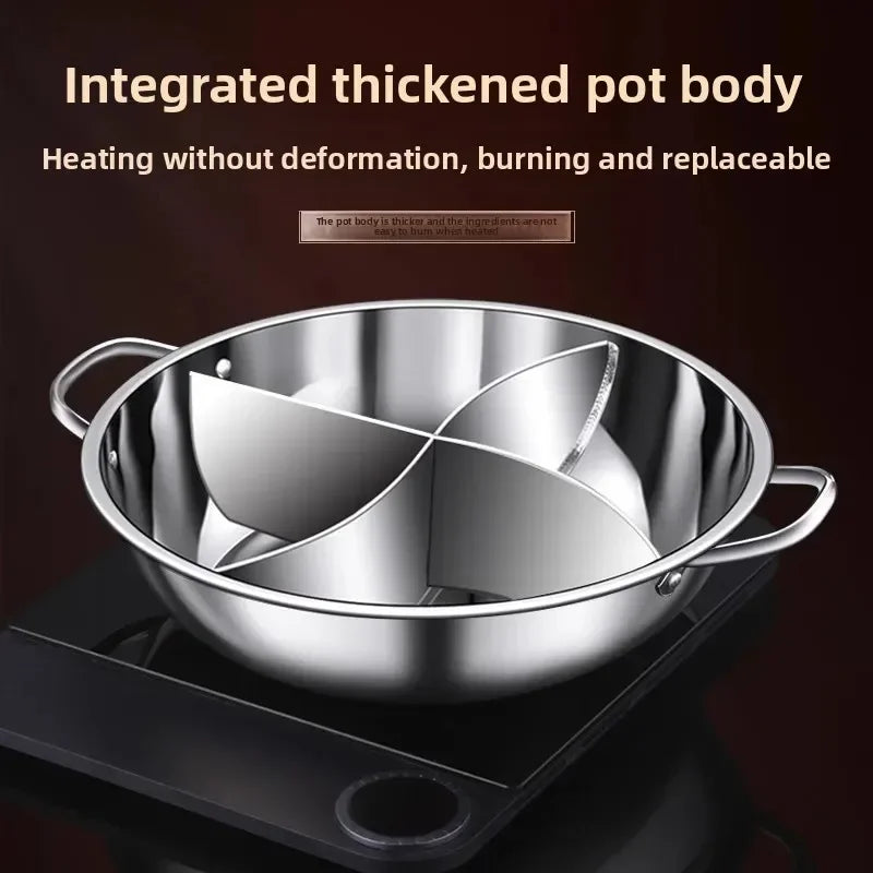 34cm Stainless Steel Hot Pot Three Divided Cookware Induction Little Sheep Pot Hot Pot Ruled Compatible Cooking Winter Party
