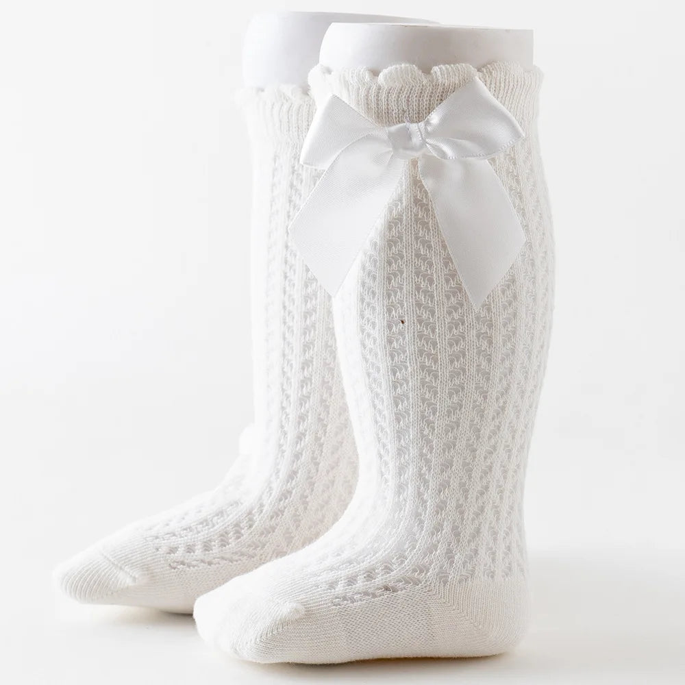 Limit quantity 0-2Y Children Girls Royal Style Bow Knee High Fishnet Socks Baby Toddler Bowknot Socks Kid Hollow Out Sock Sox