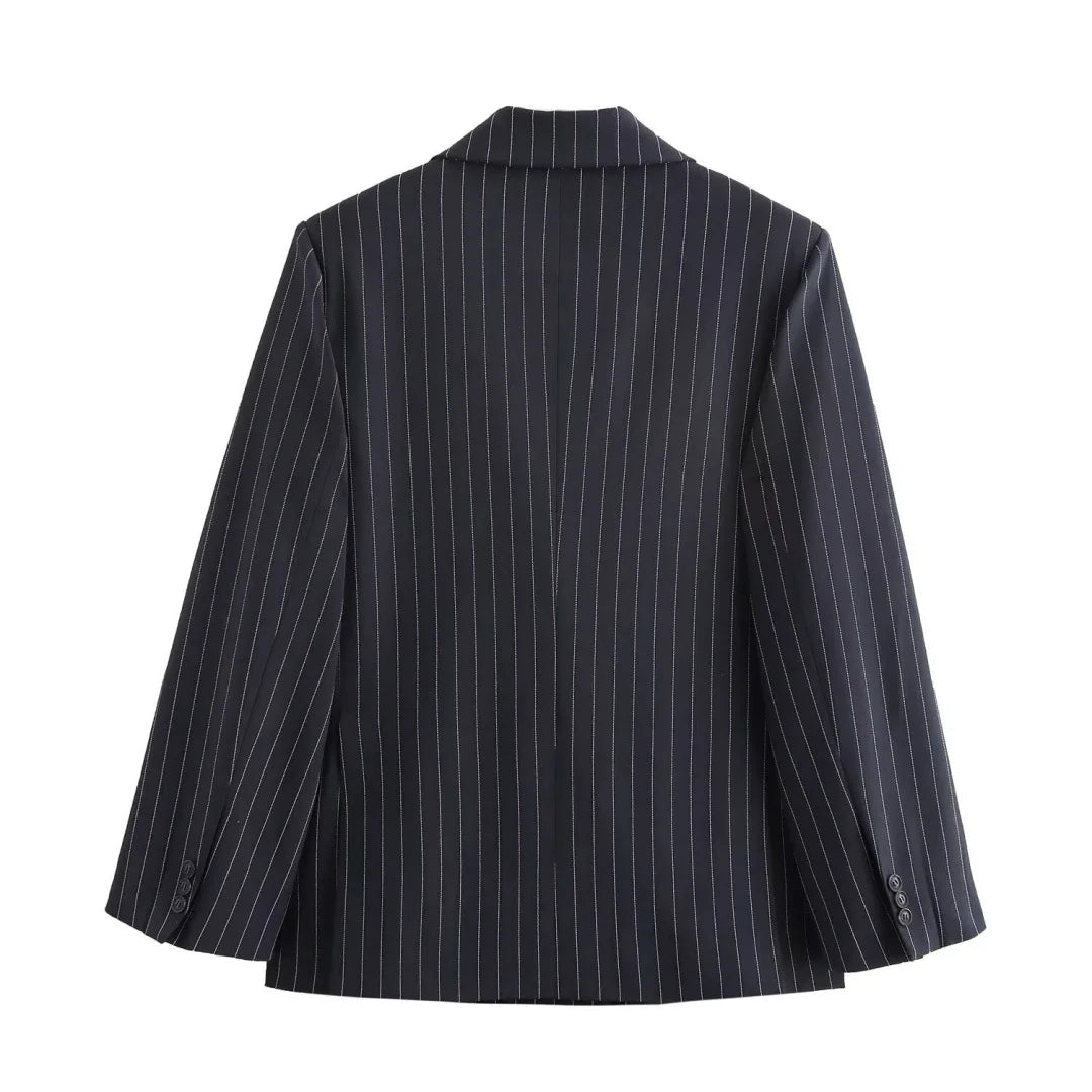 BM&amp;MD&amp;ZA 2024 Winter New Women's Casual Western Style Fine Striped Loose Long Sleeve Versatile Suit Coat