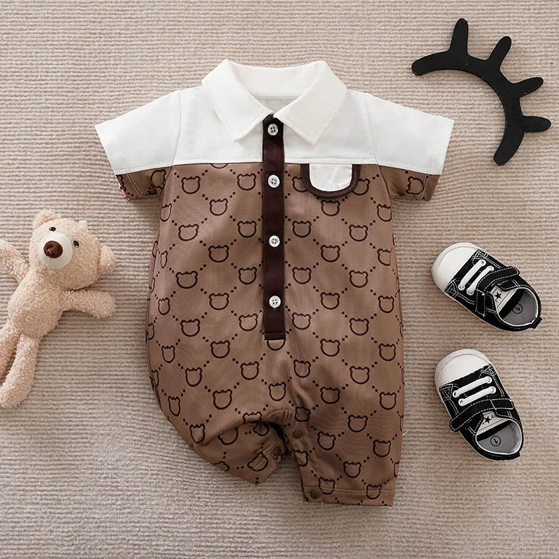 Summer fashion baby jumpsuit short sleeved fake two-piece shark baby boy and girl jumpsuit