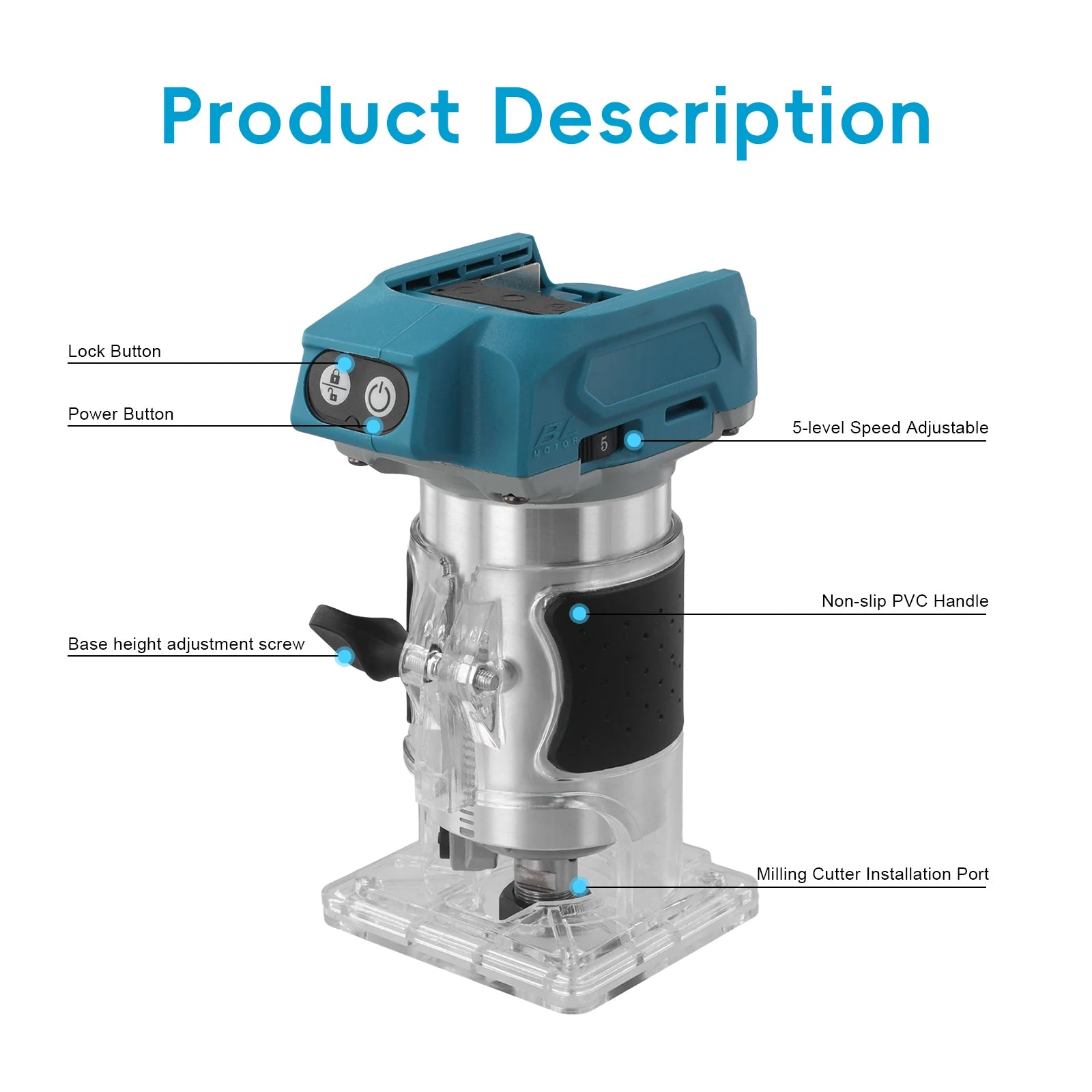 Hikity 5 Speeds 33000RPM Brushless Electric Hand Trimmer Cordless Wood Router Woodworking Engraving Slotting Without Battery