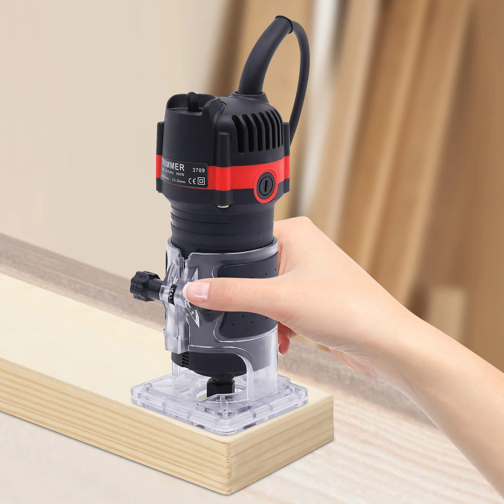 Router Tool with 800W Motor, 15 Collets, Adjustable Depth, for Grooving, Trimming, and Woodworking Projects