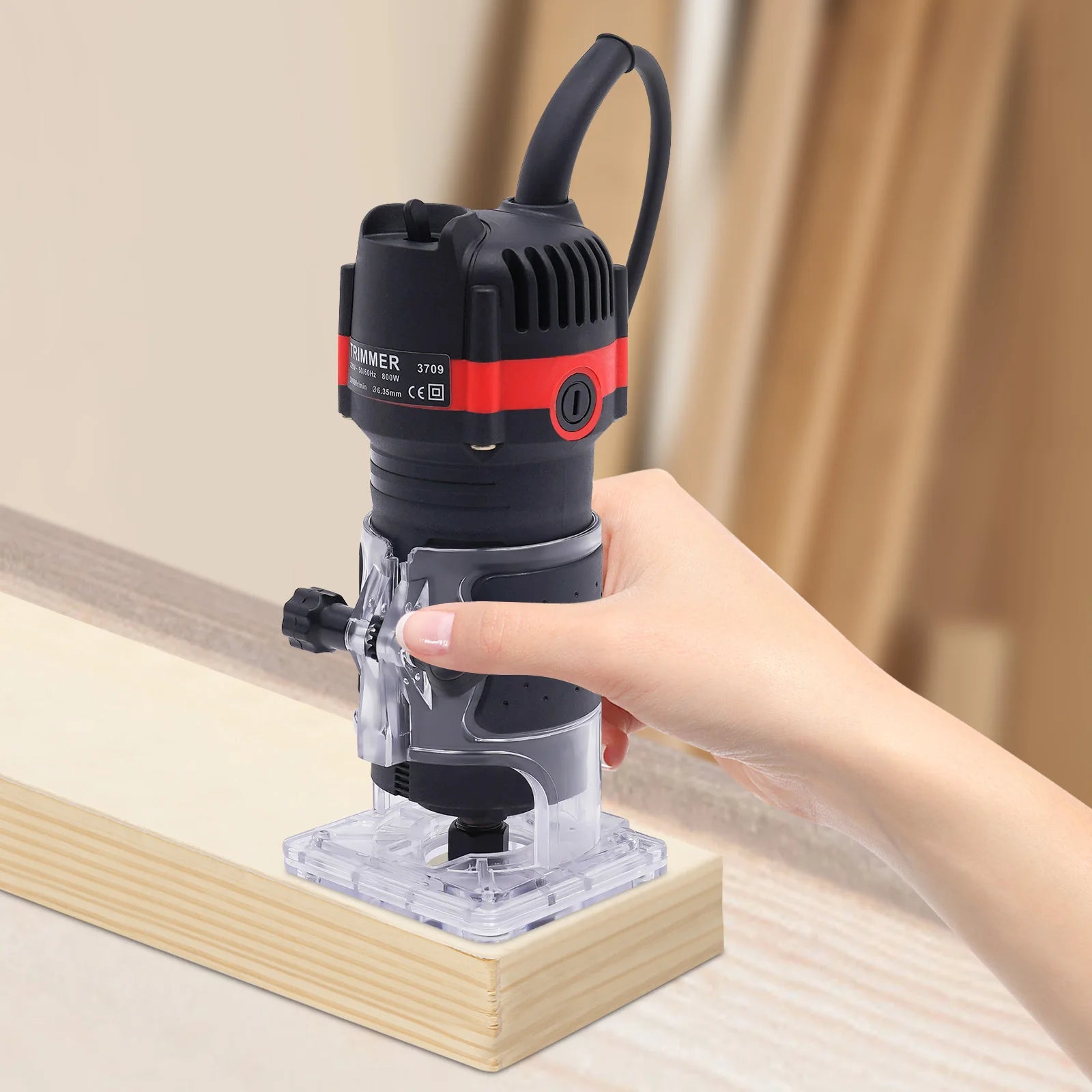Router Tool with 800W Motor, 15 Collets, Adjustable Depth, for Grooving, Trimming, and Woodworking Projects