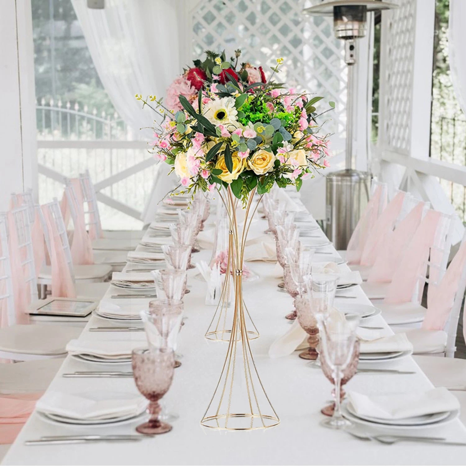 2-10Pcs Gold Vases 18inch Table Centerpieces Metal Trumpet Flower Stand Road Lead for Wedding Party Christmas Home Decoration