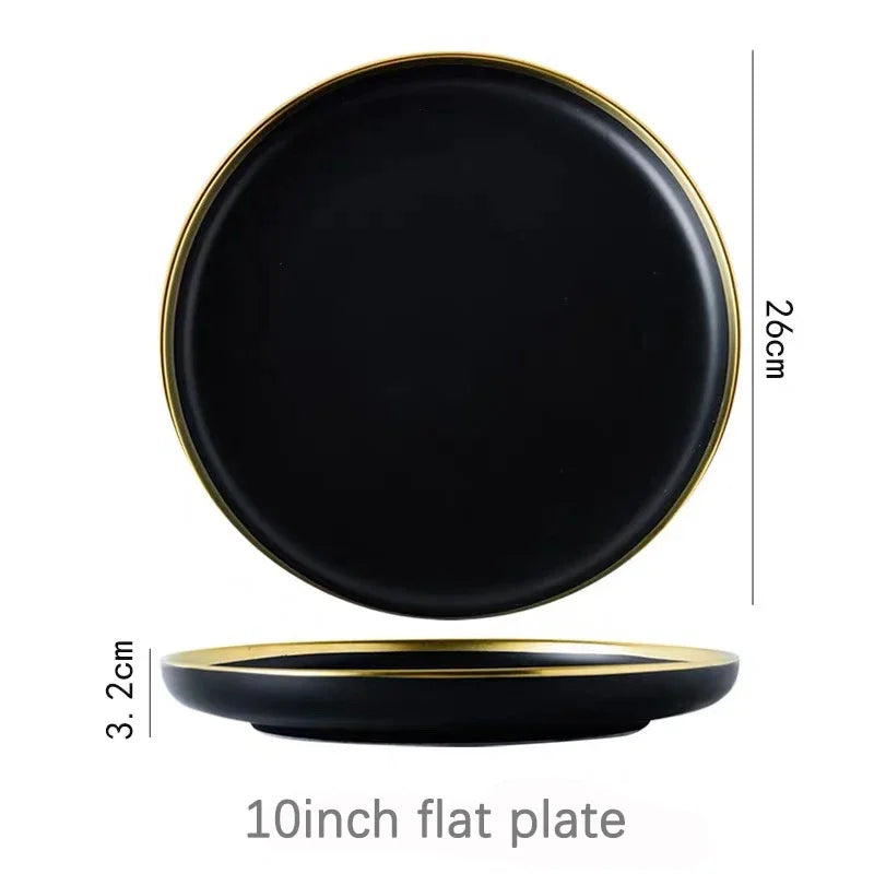 Porcelain Dinner Plates Dishes Plates and Bowls Set Black Tableware Set Food Plate Salad Soup Bowl Dinnerware Set for Restaurant