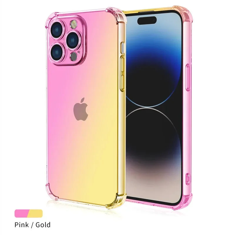 Gradient Airbag TPU Case For iPhone 16 16e 15 Pro Max 14 Plus 13 12 Mini 11 XR XS Max SE Cover Shockproof Fundas Coque Shell