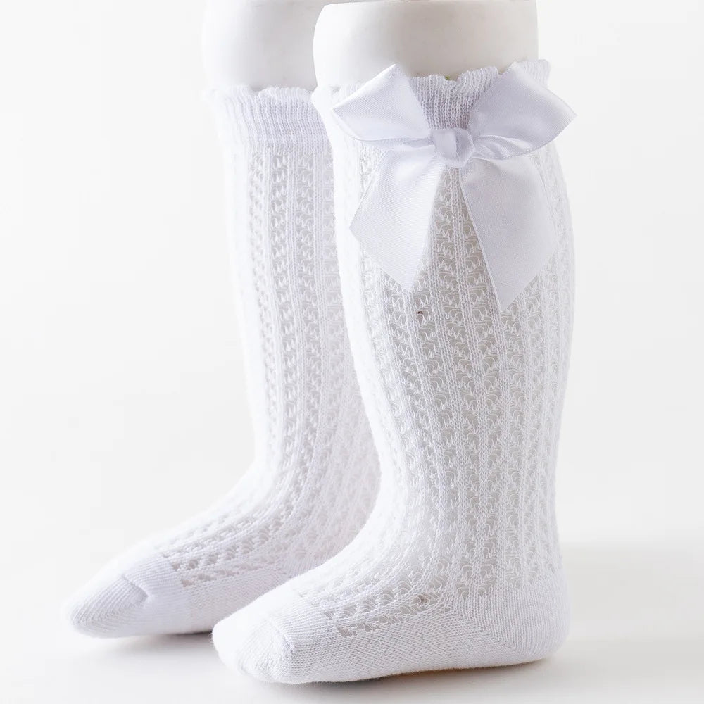 Limit quantity 0-2Y Children Girls Royal Style Bow Knee High Fishnet Socks Baby Toddler Bowknot Socks Kid Hollow Out Sock Sox