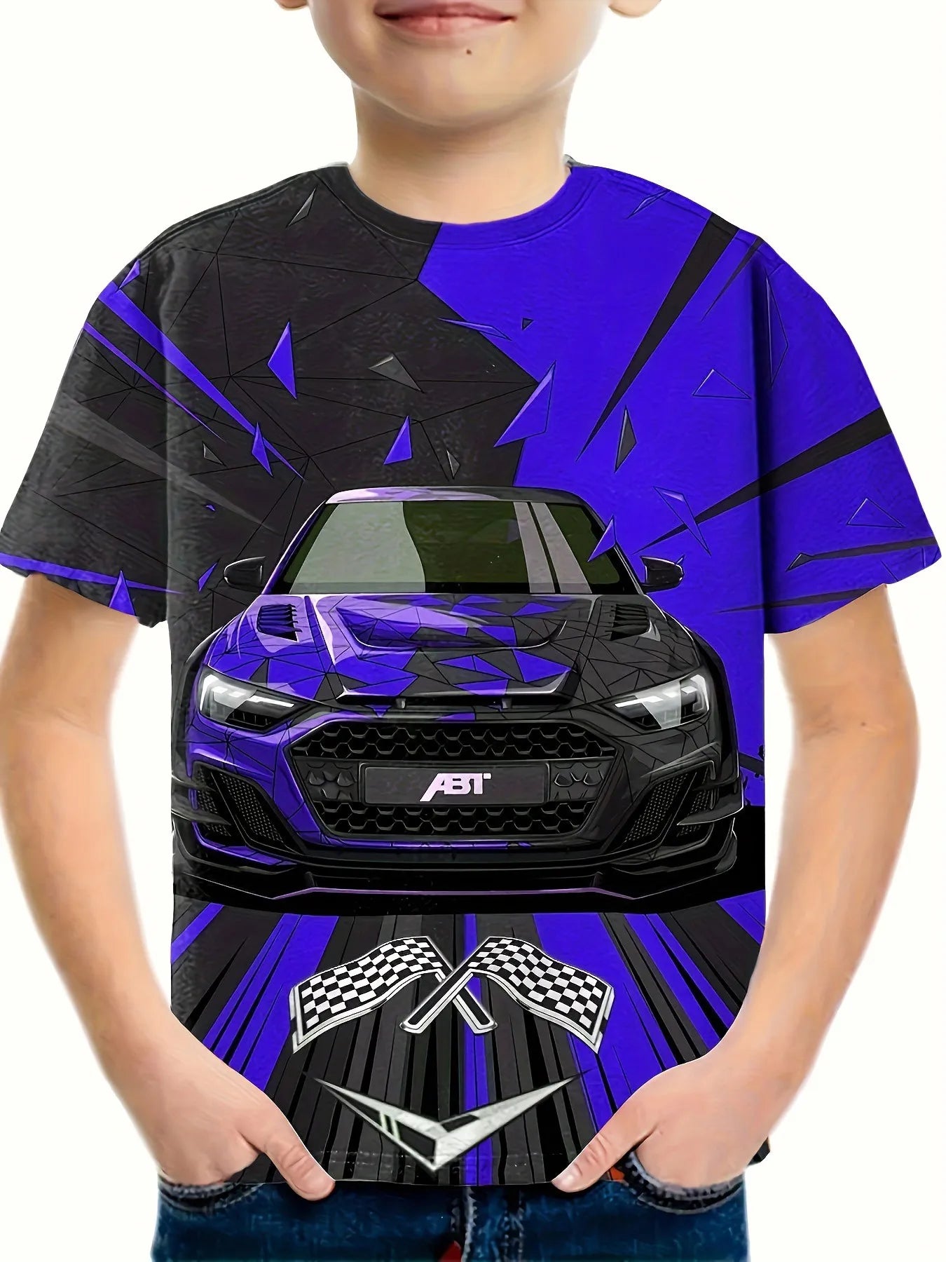 Fashion Racing Car Pattern 3d Print Boys Creative T Shirt Casual Lightweight Short Sleeve Crew Neck Tee Tops Kids Clothes Summer