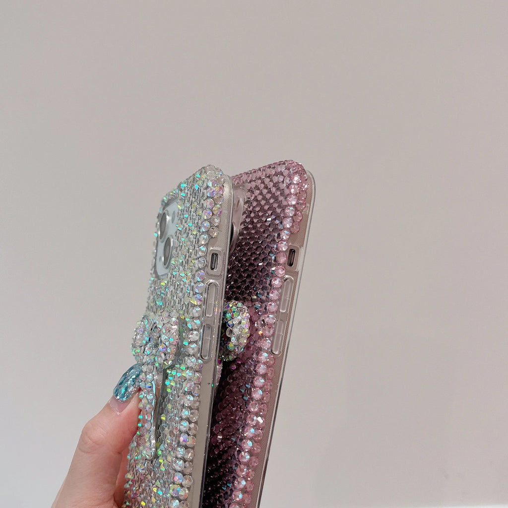 Luxury Full Diamond Bow Case, Sparkling Cute Phone Case, Protective Cover for iPhone 16 Pro Max