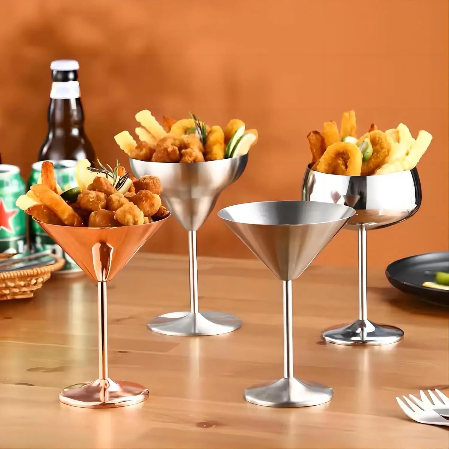 304 Stainless Steel Martini Cocktail Glass Champagne Goblet Wine Cup Rose Gold Karaoke Bar Metal Utensils Personalized Design