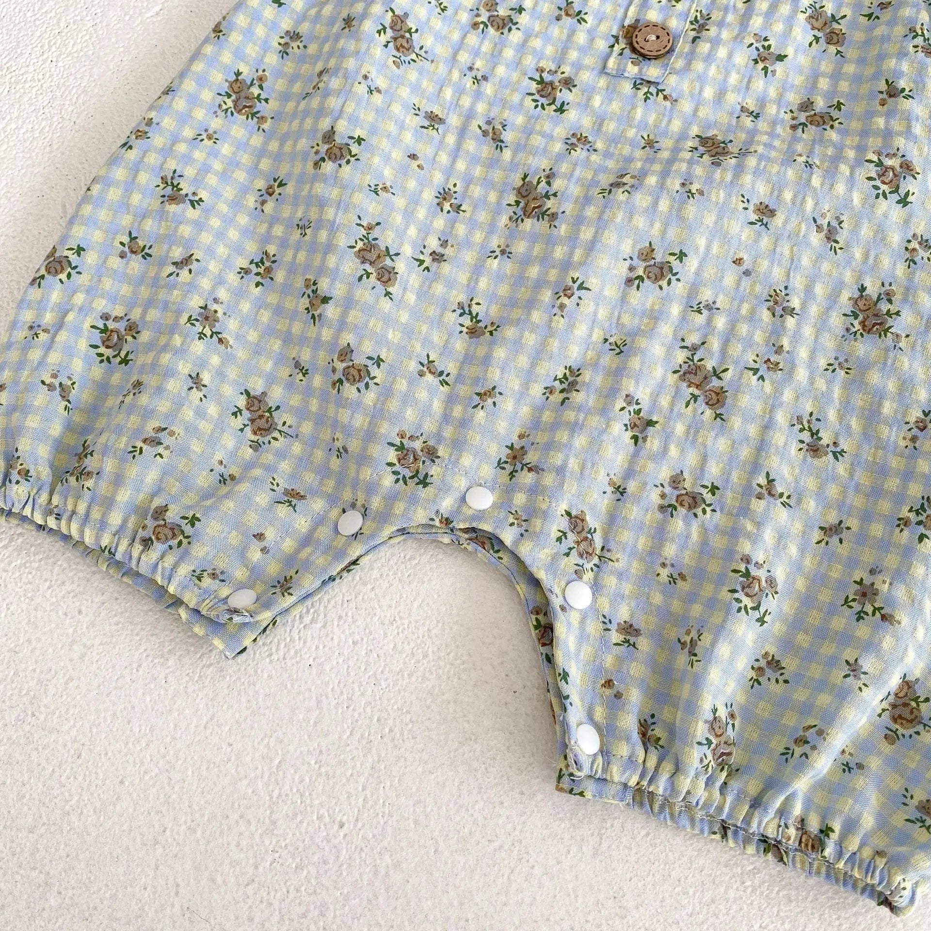 Ins summer new baby girl baby personality pure cotton versatile yarn dyed plaid printing suspender pants floral overalls pants