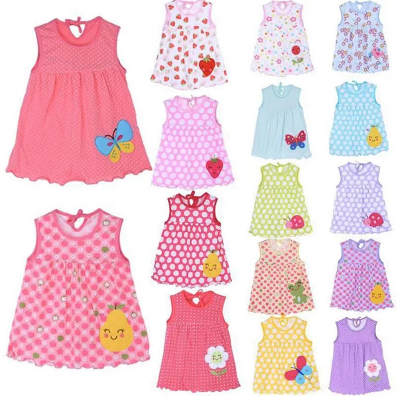 Baby Girl Dresses Girls Infant Cotton Sleeveless Dress Summer Baby Dress Printed +Embroidery