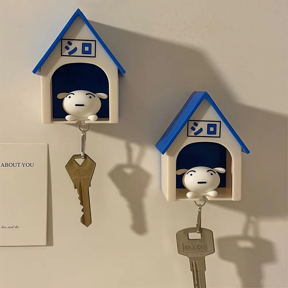 Crayon Shinchan Xiao Bai Go Home Themed Key Hook Wall Mount with Adorable Small House Design for Anti Lost Key Holder Organizer