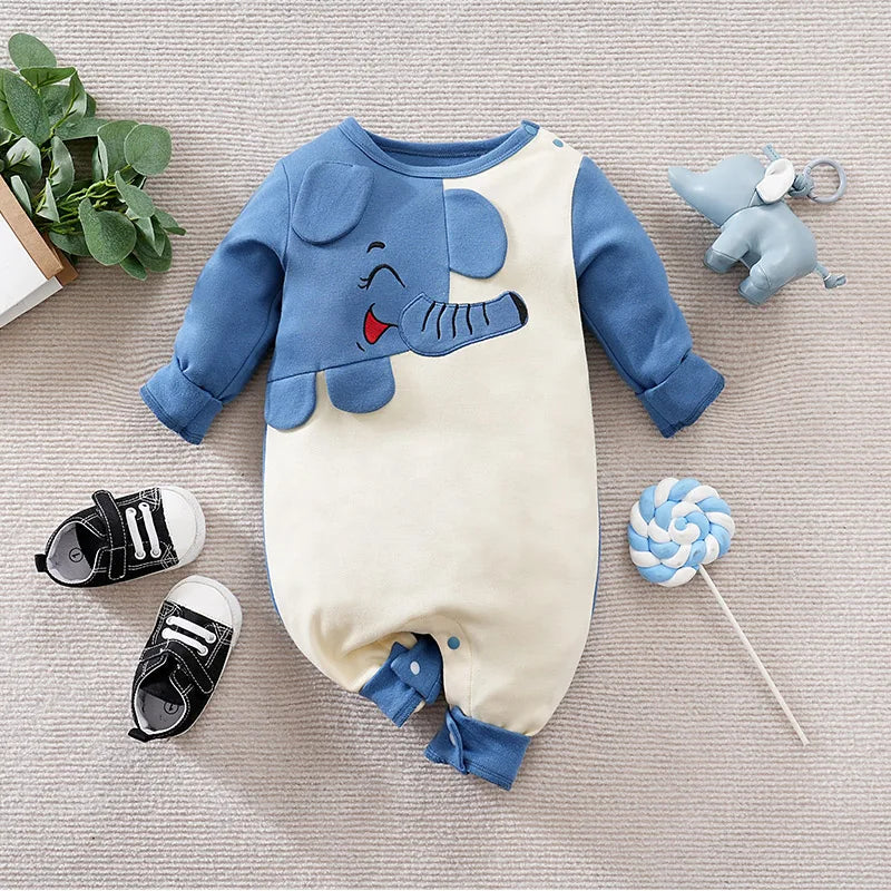 Elephant Print Clothes, Spring and Autumn Baby Boys' and Girls' Clothing, Cartoon, 0-18 Months, Newborn Baby, Long Sleeve Print.