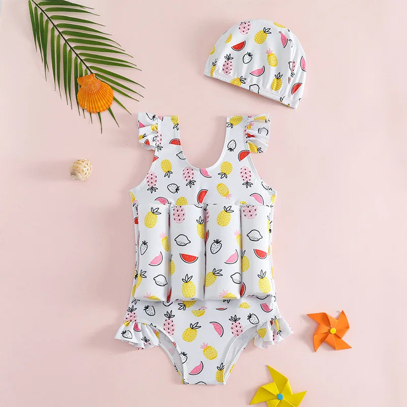 Children's Buoyancy Swimsuit One-piece Swimsuit for Kids Floating Rash Guards Cartoon Print Girls Boys Swimwear Swimming Clothes