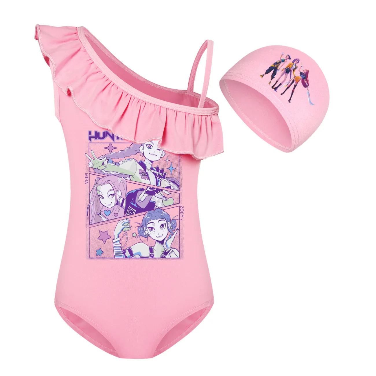 KPop Demon Hunters Huntrix Clothes Kids Swimwear Girls Summer One-Piece Swimsuit Children Sleeveless Swiming Biniki Sets