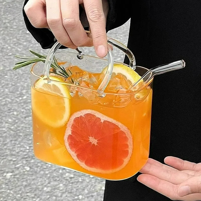 Portable Handbag Glass Cup,Creative Cocktail Glasses Cups,Funny Fruit Wine Glass Cups,Ins Style Bag Glass With Straw,Bar Tools