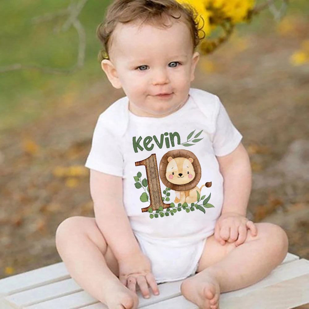 Personalized Safari Animal with Name Baby Romper Newborn Wild One Jungle Birthday Party Bodysuit Jumpsuit Infant Shower Gifts