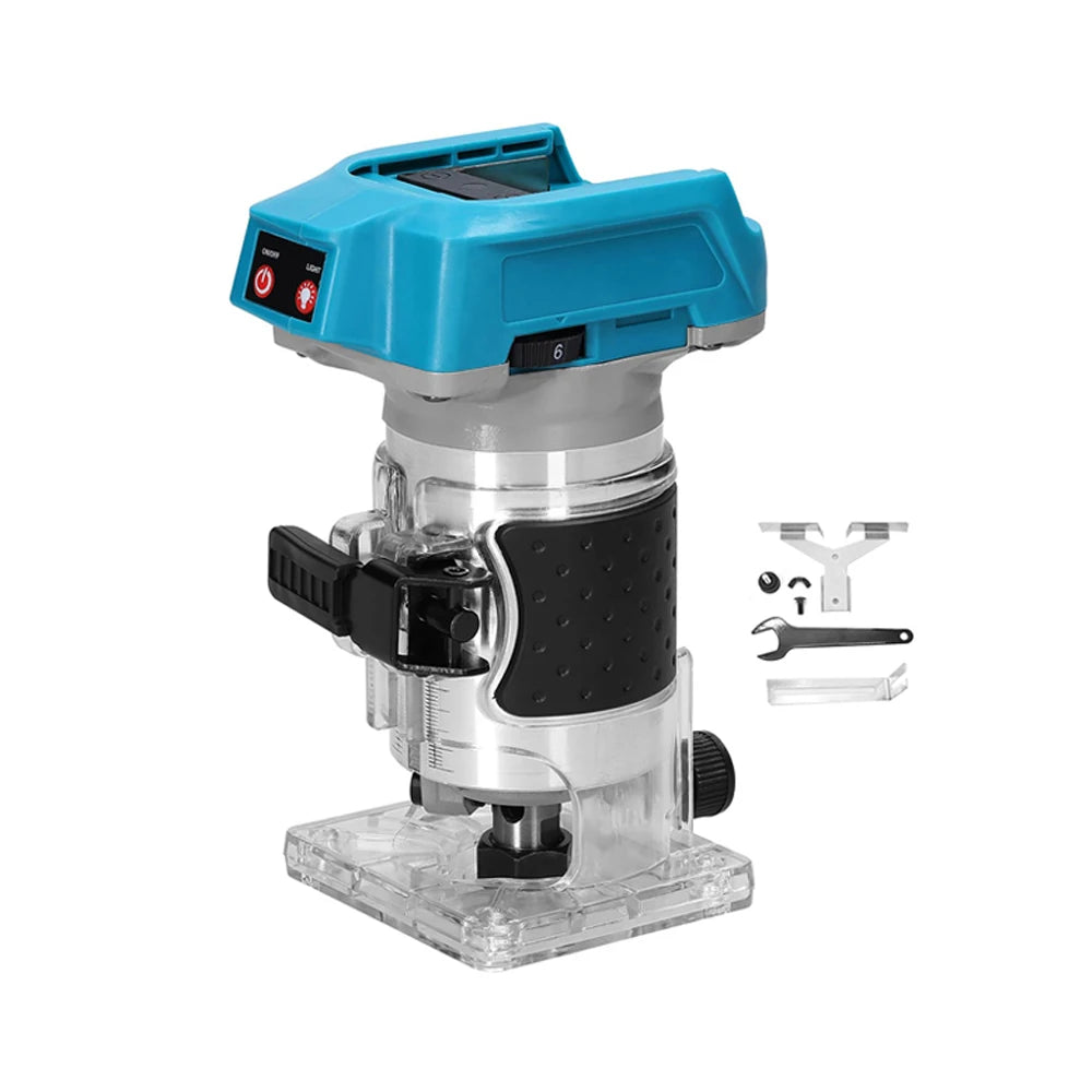 Podofo Cordless Compact Router Brushless Router Wood Trimmer Router 6.35mm Trim Diameter Palm Router Suitable for Makita Battery