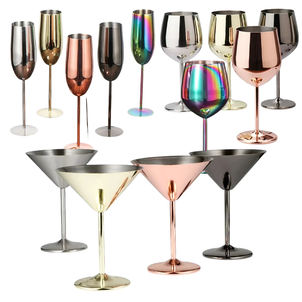 304 Stainless Steel Martini Cocktail Glass Champagne Goblet Wine Cup Rose Gold Karaoke Bar Metal Utensils Personalized Design
