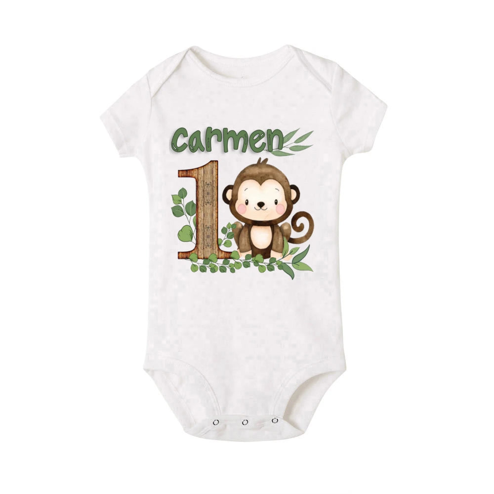 Personalized Safari Animal with Name Baby Romper Newborn Wild One Jungle Birthday Party Bodysuit Jumpsuit Infant Shower Gifts