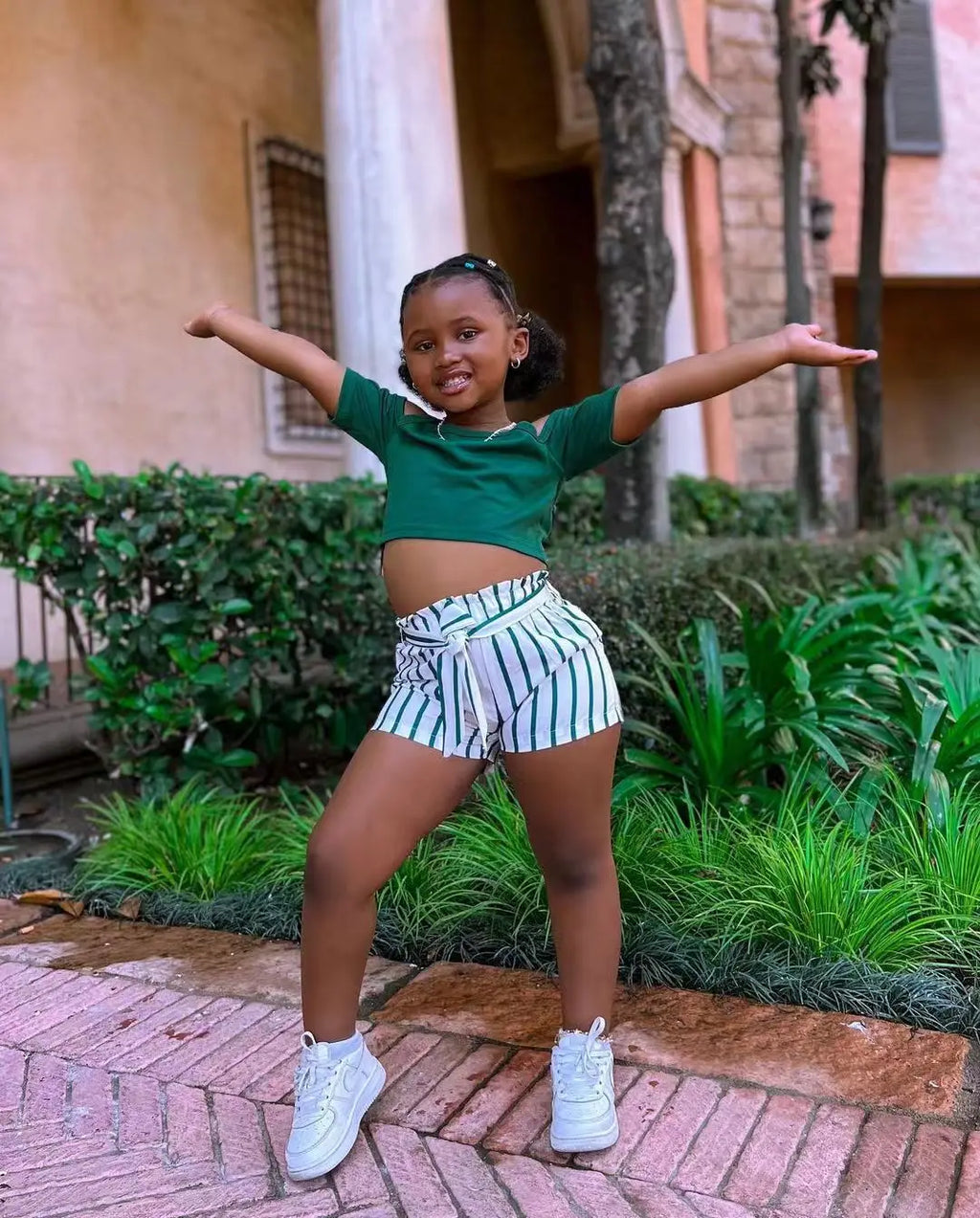 2025 Summer New Toddler Kids Girls Clothes Outfits Short Sleeve T-shirt+Striped Shorts Pants Child Casual Clothing Sets 1-8Years