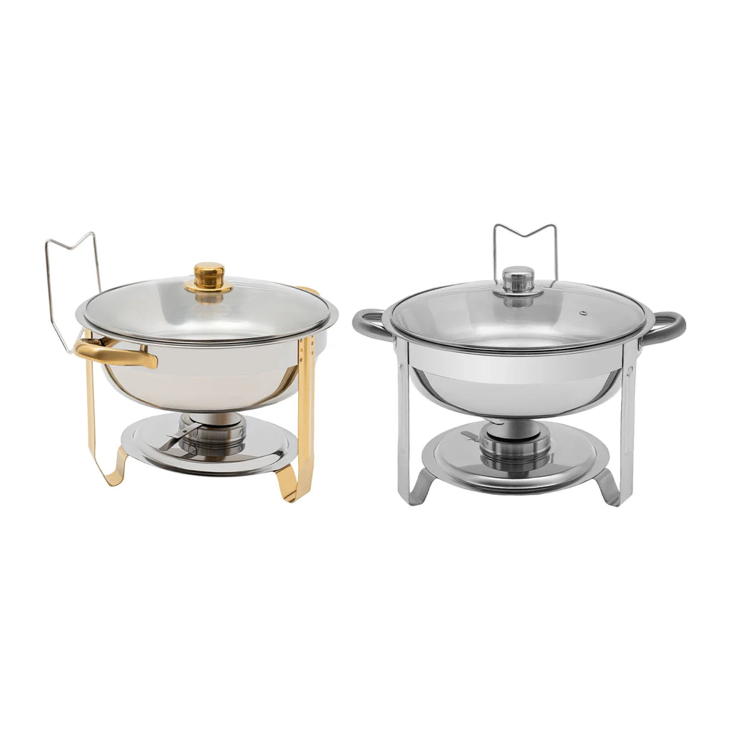 Stainless Steel Chafing Dish Buffet Set, 5L Desktop Round Stove with Food Tray Water Tray and Clear Lid, Chic Home Accessories