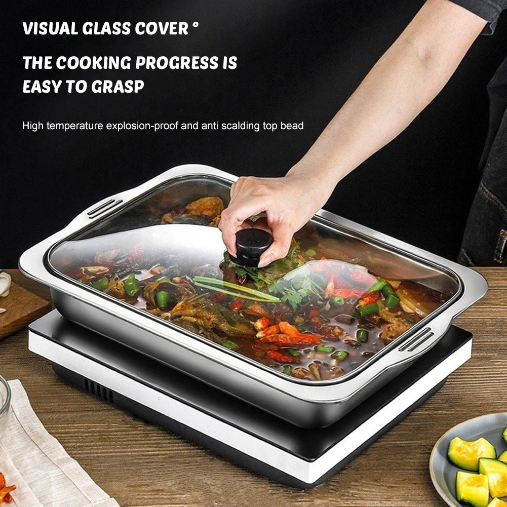 Large Capacity Stainless Steel Fish Deep Plate Both Gas and Induction Cooker BBQ Fried Beef Food Tray Seafood Dish Bbq Plate