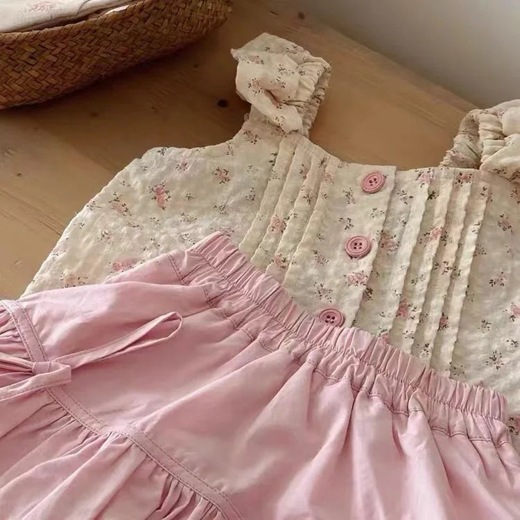 Girls' Summer Clothes Set 2025 New Korean Style Children's Fashion Floral Print Vest+ Skirt for Girls Baby Fashion Two Piece Set