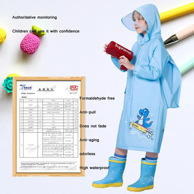 Children's Raincoat, Kids Waterproof Rain Poncho, Full Coverage, High-Quality Raincoat, Student Boys Girls Backpack Travel Rainwear
